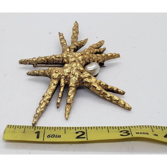 Vintage Tortolani Starfish Brooch Pin Gold Tone Textured Faux Pearl Sea Life 3in - Picture 6 of 8